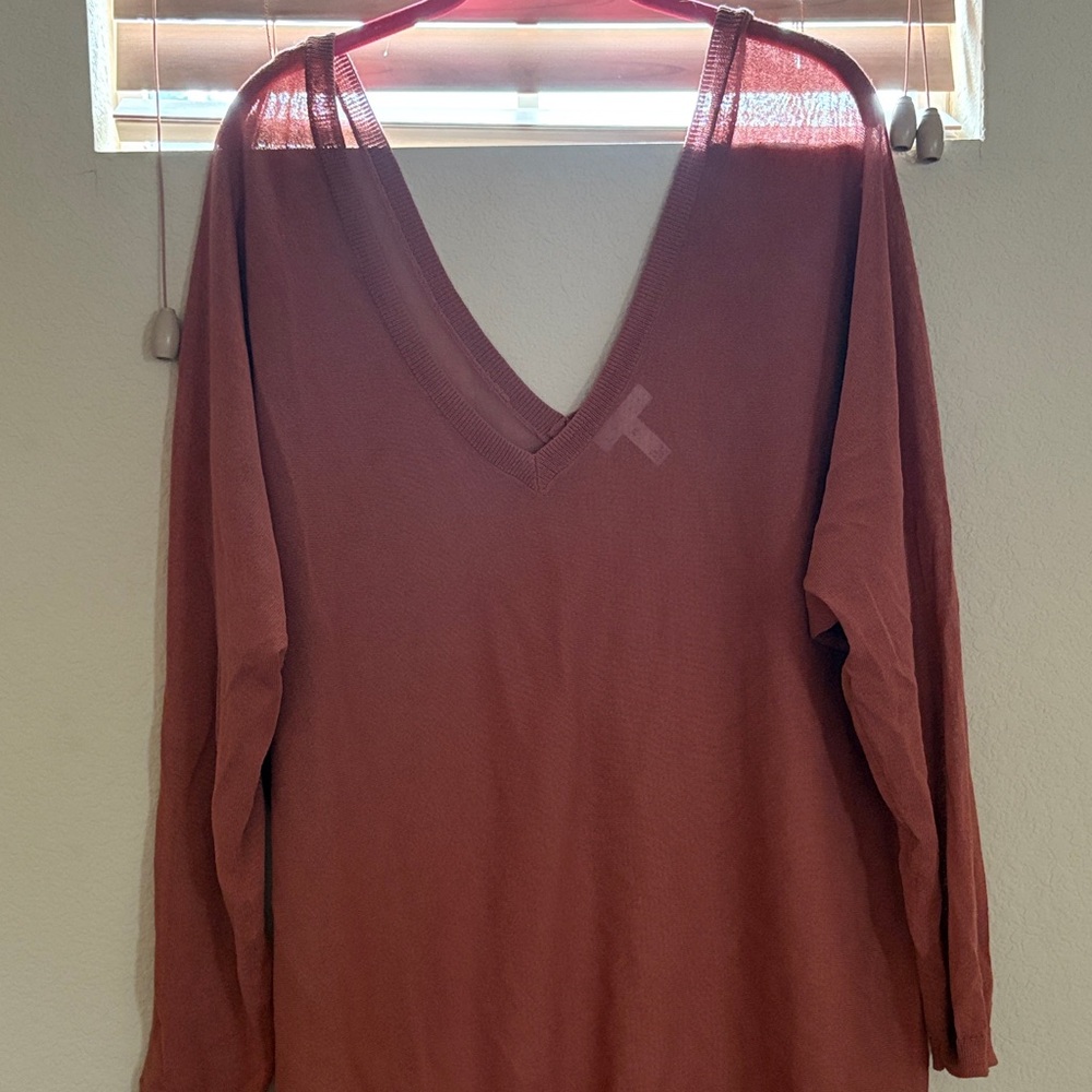 Leith Deep V-Neck Long Sleeve Blouse - Rust